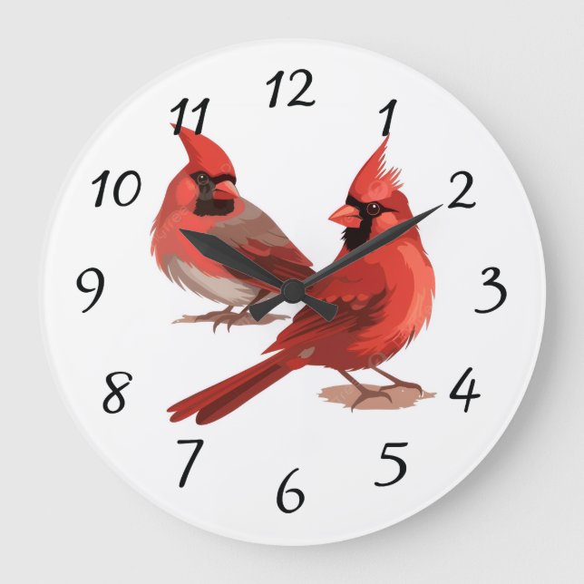 red cardinals Wall Clock Große Wanduhr (Vorderseite)