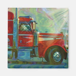 RED CARGO TRUCK BIG RIG TRUCKERS Magnet
