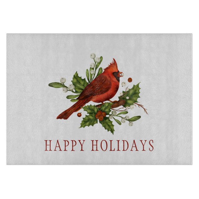 Red Carinal Holly Berries Mistletoe Weihnachten Schneidebrett (Vorderseite)