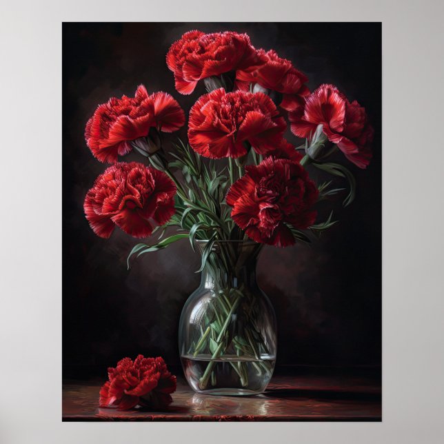 Red Carnation Blumen Art Print Poster (Vorne)