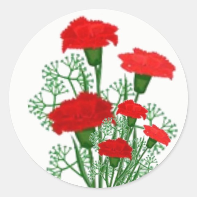 Red Carnons Bouquet Blumenaufkleber Runder Aufkleber (Vorderseite)