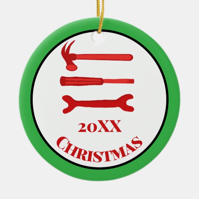 Red Carpenters Tools 2025 Weihnachten Keramik Ornament (Vorne)
