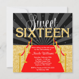 Red Carpet Gold Glam Hollywood Sweet 16 Birthday Einladung