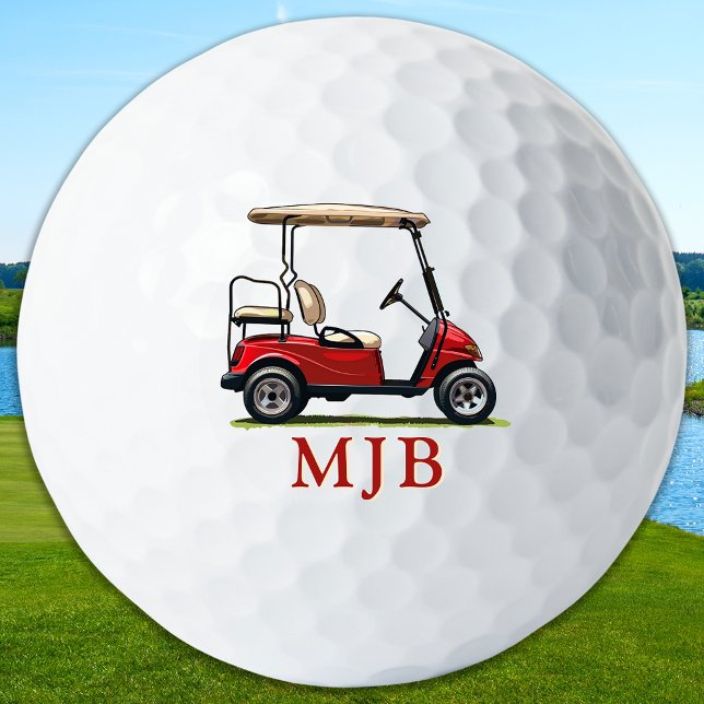 Red Cart Golfer Personalized 3 Initial Monogram Golfball (Von Creator hochgeladen)