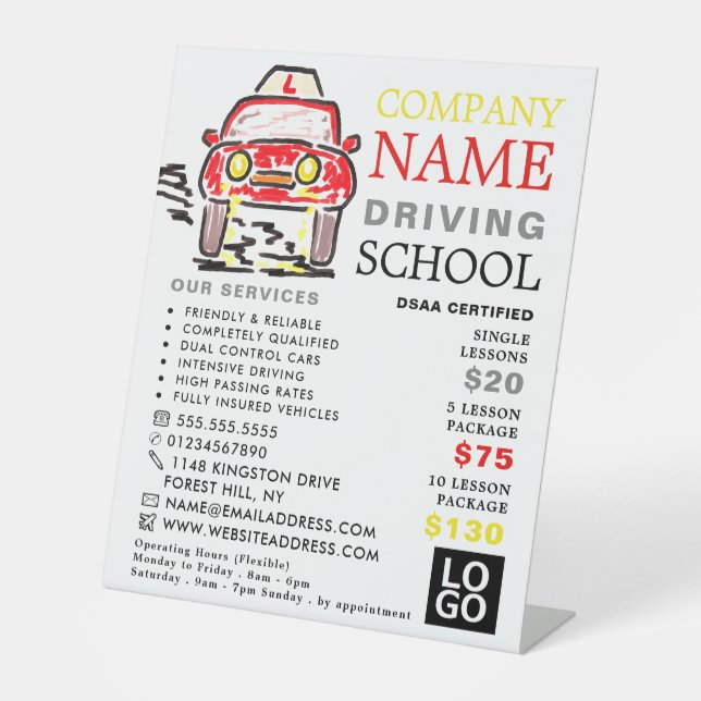 Red Cartoon Car, Driving School, Instructor Advert Sockelschild (Vorderseite)