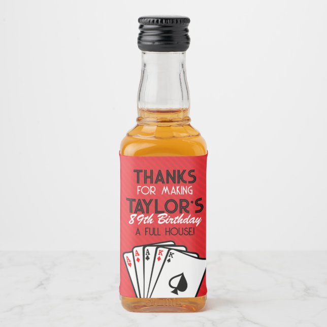 Red Casino Poker Birthday Favor Alkoholflaschenetikett (Vorderseite)