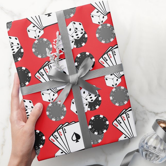 Red Casino Poker Party Wrapping Paper Geschenkpapier (Casino Poker Wrapping Paper)