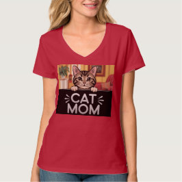 Red Cat Mama V-Neck T - Shirt