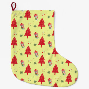 Red Cat Santa Xmas tree Nahtloses Muster Großer Weihnachtsstrumpf
