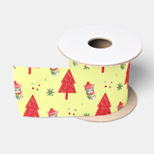 Red Cat Santa Xmas tree Nahtloses Muster Satinband