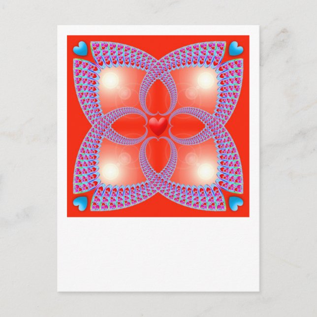 Red Celtic Heart Fraktal Pattern Postkarte (Vorderseite)