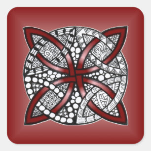 Red Celtic Knot Original Art Quadratischer Aufkleber