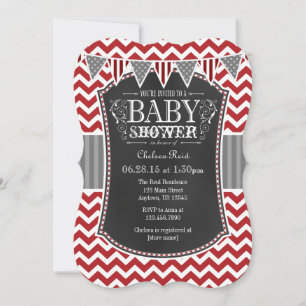 Red Chalkboard Zickzack Babydusche Einladung