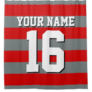 Red Charcoal Sports Jersey Preppy Strip Duschvorhang