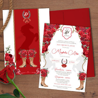 Red Charro Country Western Ranch Stil Quinceañera Einladung