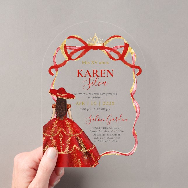 Red Charro Quinceanera Acrylic Invitation (In situ (ordinateur de poche))
