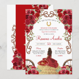 Red Charro Rustikaler Western Floral Quinceanera Einladung