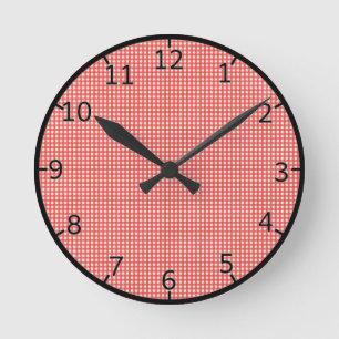 Red Check Pattern Runde Wanduhr