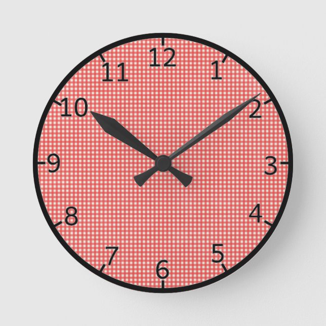 Red Check Pattern Runde Wanduhr (Vorderseite)