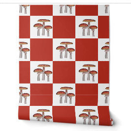 Red check with mushroom tapete