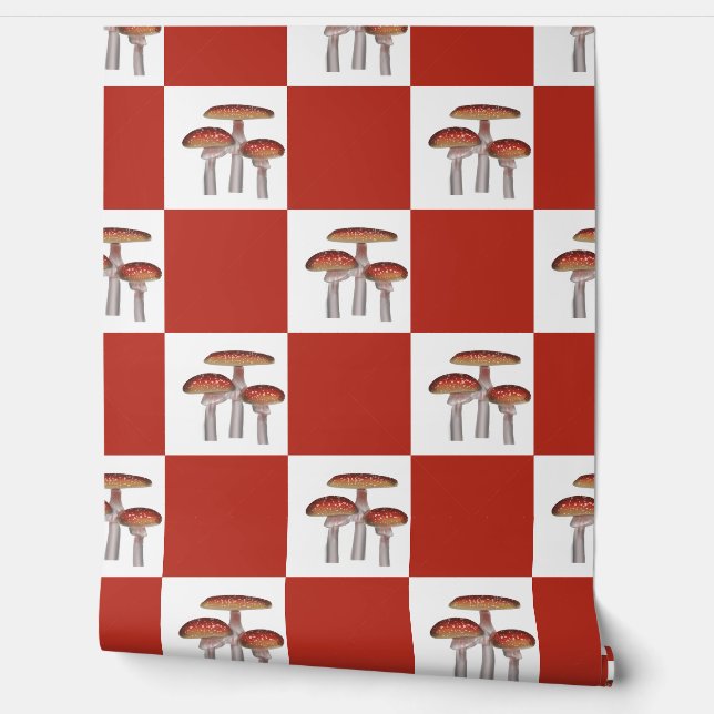 Red check with mushroom tapete (Abrollen)