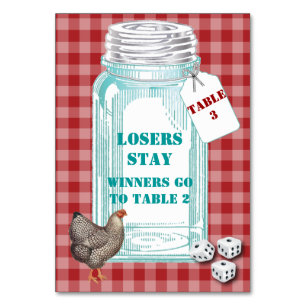 Red Checked Bunco Dice Table Card #3 Tischnummer