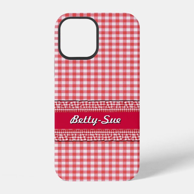 Red Checked Case mit Ihrem Namen iPhone Hülle (Rückseite)