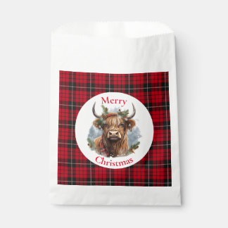 Red Checked Christmas Highlander Cow Geschenktütchen