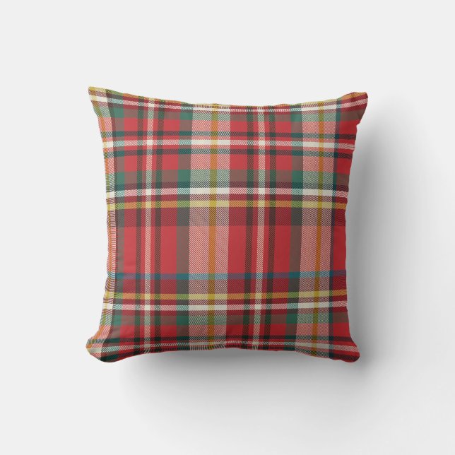 Red Checked Kariert Rustic Oma Holiday Kissen (Vorderseite)