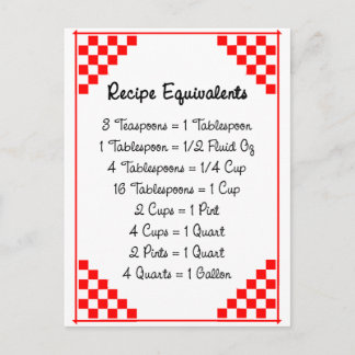 Red Checked Ruled Recipe Card Kitchen Equivalvalva Postkarte