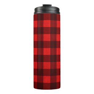 Red Checkered Gewebe Hintergrund Textur Thermosbecher