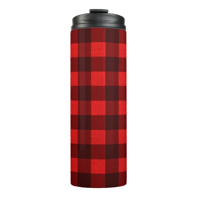 Red Checkered Gewebe Hintergrund Textur Thermosbecher (Vorderseite)