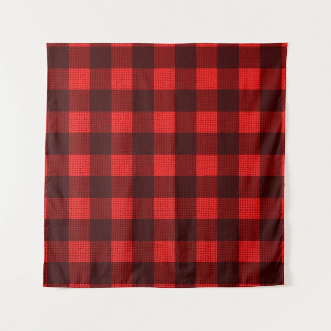 Red Checkered Gewebe Hintergrund Textur Wandteppich (Vorderseite)
