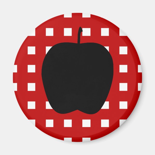 Red Checkered mit Apple-Silhouette Magnet (Vorne)