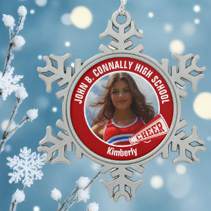 Red Cheerleader Foto High School Schneeflocken Zinn-Ornament