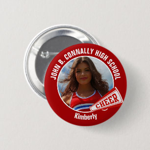 Red Cheerleader Foto High School Spirit Cheerleade Button