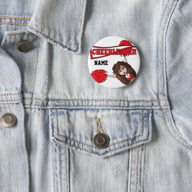 Red Cheerleader Girl | Personalisieren Button (Beispiel)