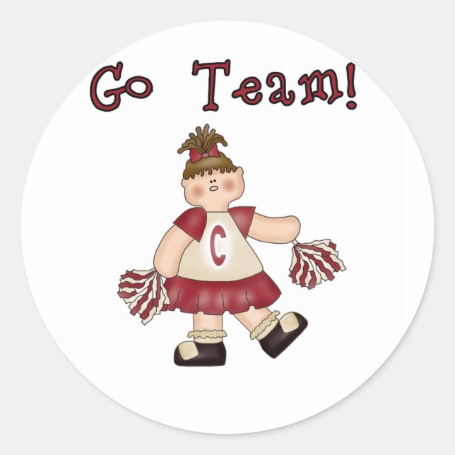 Red Cheerleader Go Team Runder Aufkleber (Vorderseite)
