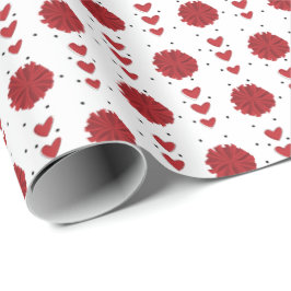 Red Cheerleader Pom Poms & Hearts Muster Geschenkpapier