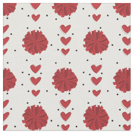 Red Cheerleader Pom Poms & Hearts Muster Stoff