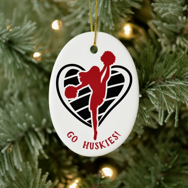 Red Cheerleader Team Name Keramik Ornament (Baum)