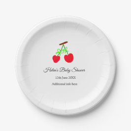 Red Chergreen bow add name date baby Dusche Pappteller