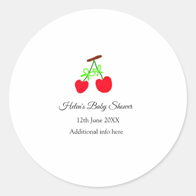 Red Chergreen bow add name date baby Dusche Runder Aufkleber (Vorderseite)