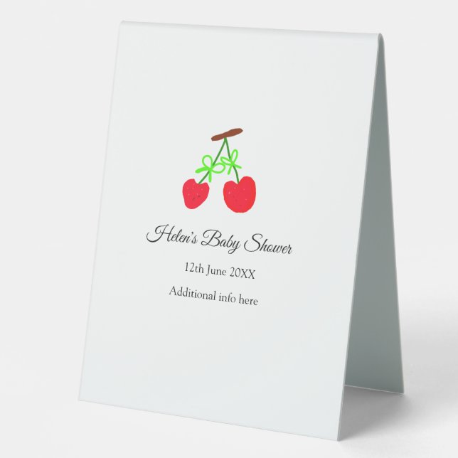 Red Chergreen bow add name date baby Dusche Tischaufsteller (Vorderseite)