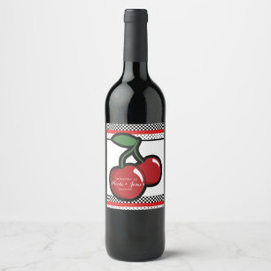 Red Cherries Black Custom Retro Custom Wine Label Weinetikett