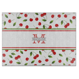 Red Cherries | Custom Monogram Cutting Board Schneidebrett
