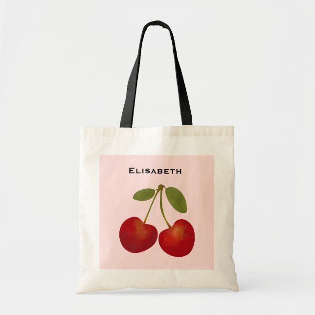 Red Cherries Fruchtpersonalize Name Tote Bag Tragetasche (Vorne)