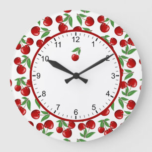 Red Cherries Graphic All Over Pattern Large Clock Große Wanduhr