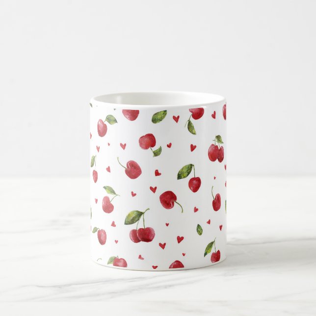 Red Cherries & Hearts Valentine's Day Kaffeetasse (Mittel)