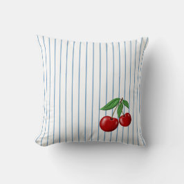 Red Cherries on Blue Stripes Pattern Kissen
